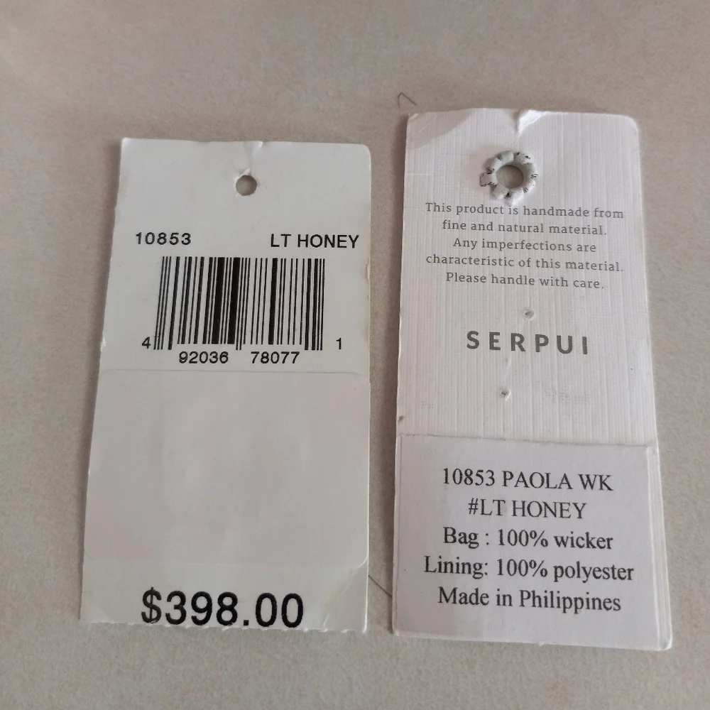 Serpui Paola Wicker Bag with Bamboo handles & strap. MSRP $398